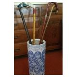 Vtg Walking Canes and Container Vtg Walking Canes and Container