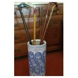 Vtg Walking Canes and Container