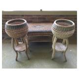 Vtg Wicker Coffee Table and Planters Vtg Wicker Coffee Table and Planters