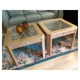 3 Matching Light Wood End Tables w/Beveled Glass Tops (some wear) - $15 EACH  (26x26 SQ)