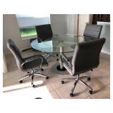 Contemporary Nickel & Chrome Glass-top Pedestal Dinette w/4 Light Gray  Caster Chairs - $650