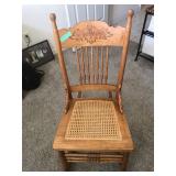 Vintage Oak Pressed Back Rocker with Cane Seat - $100