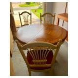 Round Wood & Cream Pedestal Dining Table w/4 Chairs 