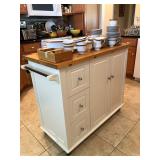 White Rolling Kitchen Island w/Butcher Block Top - $185 - (20"W  42"L)