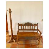 Carved Wood Southwest-Inspired Bench w/Arms - $195 - (42L  18W  38H) 