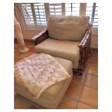 Simmons Colonial Plantation Style Wicker and Bamboo Wood Upholstered Chair w/Ottoman -  $120 