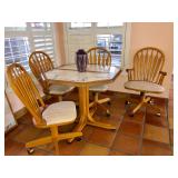 Six-Sided Pedestal Tile-Top Dinette w/4 Caster Chairs - $95 - (35W  37L w/o 18" leaf)