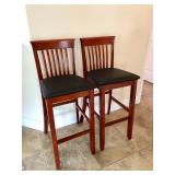 2 Wood Bar Stools w/Black Faux Leather Seats - $20 EACH 