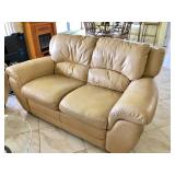 Beige Leatherette Loveseat (some wear) - $50 