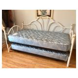 White Metal Day Bed w/Trundle and 2 Twin Mattresses - $85 All - (80W  40D  50H)