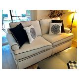 Bassett White-with-Black-Piping Sofa - $100 - (77W  42D  36H)