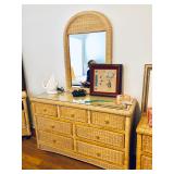 Natural Wicker Dresser w/Mirror and Glass Top - $250 - (54W  18D  33H w/o mirror)