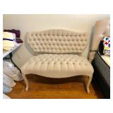"At Home" Beige Tufted Upholstered Settee w/Queen Anne Legs - $165 - (45W  23D  38H)