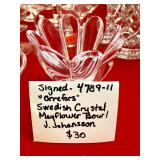 Signed Swedish Crystal Mayflower Bowl -- J. Johansson