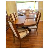 Ethan Allen Fruitwood Dining Table with 8 Chairs and 2 Leaves and tabletop protective pads - $525 