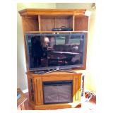 Wood Corner Media Cabinet with Fireplace Base - $425