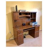 Wood Desk with Hutch and locking file drawers - $120 (59W  23-1/2D 60H