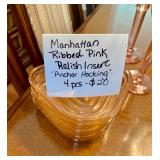 Anchor Hocking Manhattan Ribbed Pink Relish Inserts  
