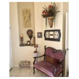 Antique Victorian Velvet & Carved Wood Parlor Settee w/Front Casters - $175