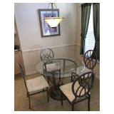 Round Dinette w/Pewter-tone base/4 chairs and beveled glass top - $395