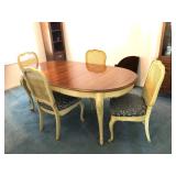 French Provincial Petite Oval Dining Table w/4 chairs, 1 leaf, pads - $485