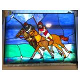 Large Stained Glass Polo Scene
