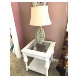 TWO Matching White Wood w/Glass-Top Insert End Tables - $55 EACH