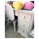White Wicker 4-Drawer Desk with Glass Top - $225