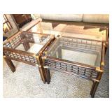 Dark Rattan Glass Top Coffee Table - Two Dark Rattan Glass Top End Tables