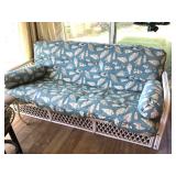 White Rattan Futon Sofa w/Shell Print Cushions  