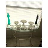 Demi-Lune Glass top table w/Metal base