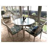 Round Glass-Top Patio Table w/ 4 Chairs and cushions - $95