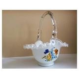 Fenton Glass Basket Handpainted Signed