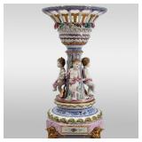 Large Meissen Style Porcelain Urn Intricately Decorated With Cherubs