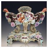 Meissen Style Porcelain Urn Decorated With Hens & Flowers