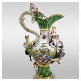 Large Mythical Meissen Style Porcelain Urn, Nymph & Satyr