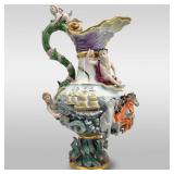 Large Mythical Meissen Style Porcelain Urn, Mermaid & Four Horses