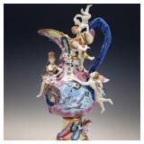 Large Mythical Meissen Style Porcelain Urn, Queen & Peacock