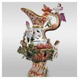 Large Mythical Meissen Style Porcelain Urn, Dragon & Enflamed Forest