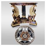 	Large Neoclassical Pietra Dura Style Center Table With Gilt Sphinx Decoration