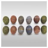 Gilt Metal Egg Box Trinkets Inlaid With Semiprecious Stone, 1 Dozen