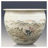 Large Chinese Qian Jiang Porcelain Jardiniere With Calligraphy