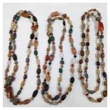 Set Of 3 Large Carved And Polished Precious Stone Beaded Necklaces