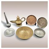 Lot Of 7 Assorted Middle Eastern Hammered Copper, Brass, & Tin Pieces