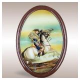 Napoleon On Horseback Antique Oval Framed Reverse Glass Painting