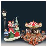 Pair Of Mr. Christmas "Holiday Around The Carousel" And LED Lamp Post Carolers