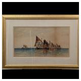 Signed Francis Augustus Silva (New York, 1835-1886) Watercolor On Board Oceanic Painting, 1883