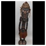 Large Antique Papua New Guinean Carved Wood Tribal Ancestor Figure With Headdress, Sepik River