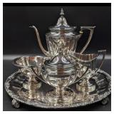 A Fine Wallace Sterling Silver Tea Set With Silver-Plated Copper Tray, 1,282 Grams Total Weight