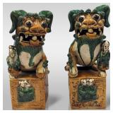 Pair Of Chinese Famille Verte Ceramic Foo Dogs